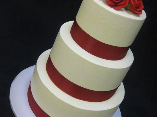 Red Ribbon Roses Wedding Cake - Image 2
