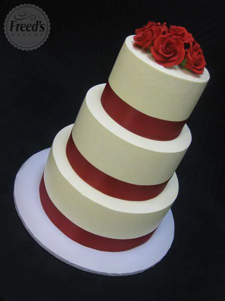 Red Ribbon Roses Wedding Cake - Image 3